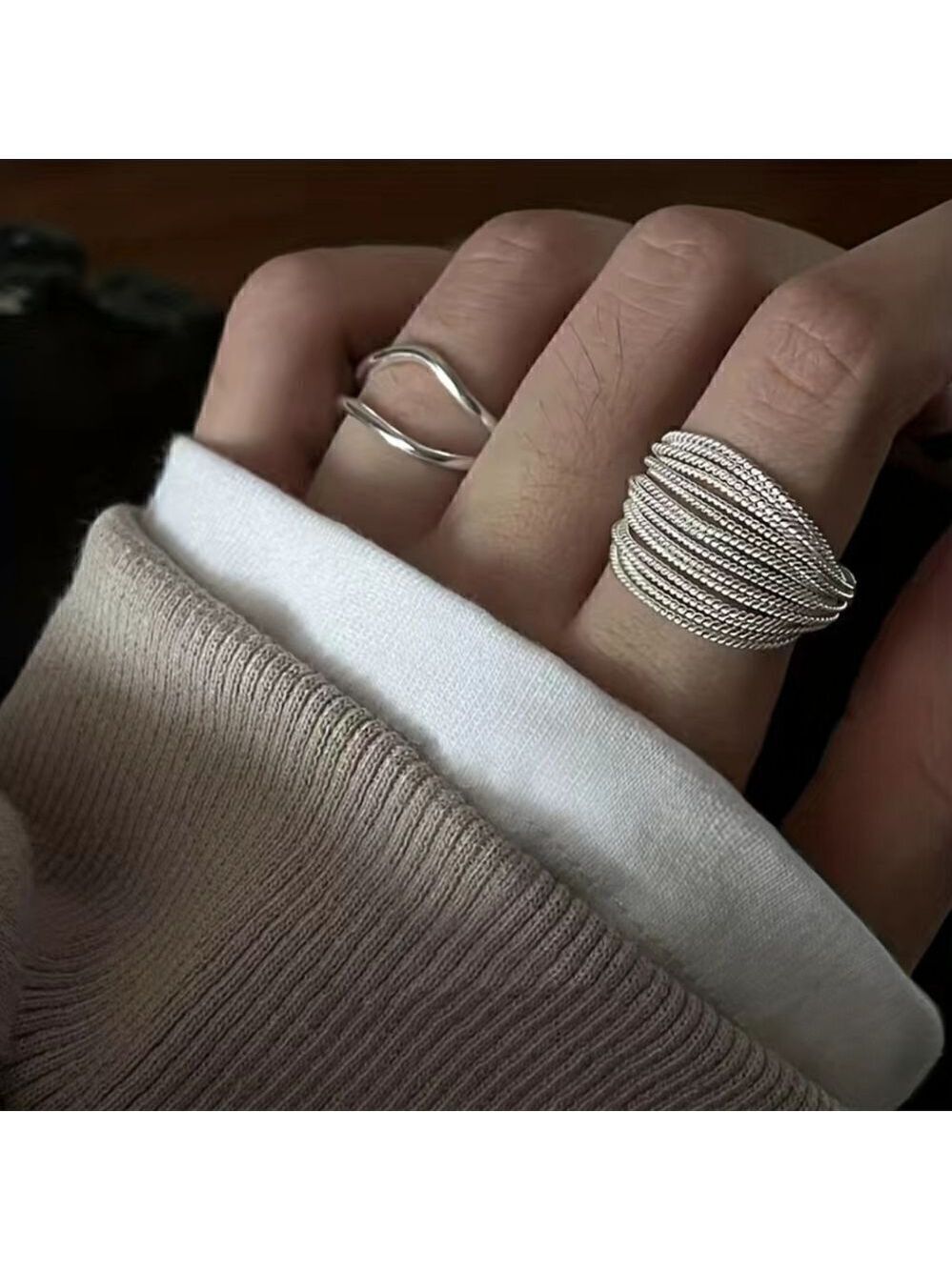 Multi-line Niche Design Finger Ring Opening Adjustable - Picture 3 of 7
